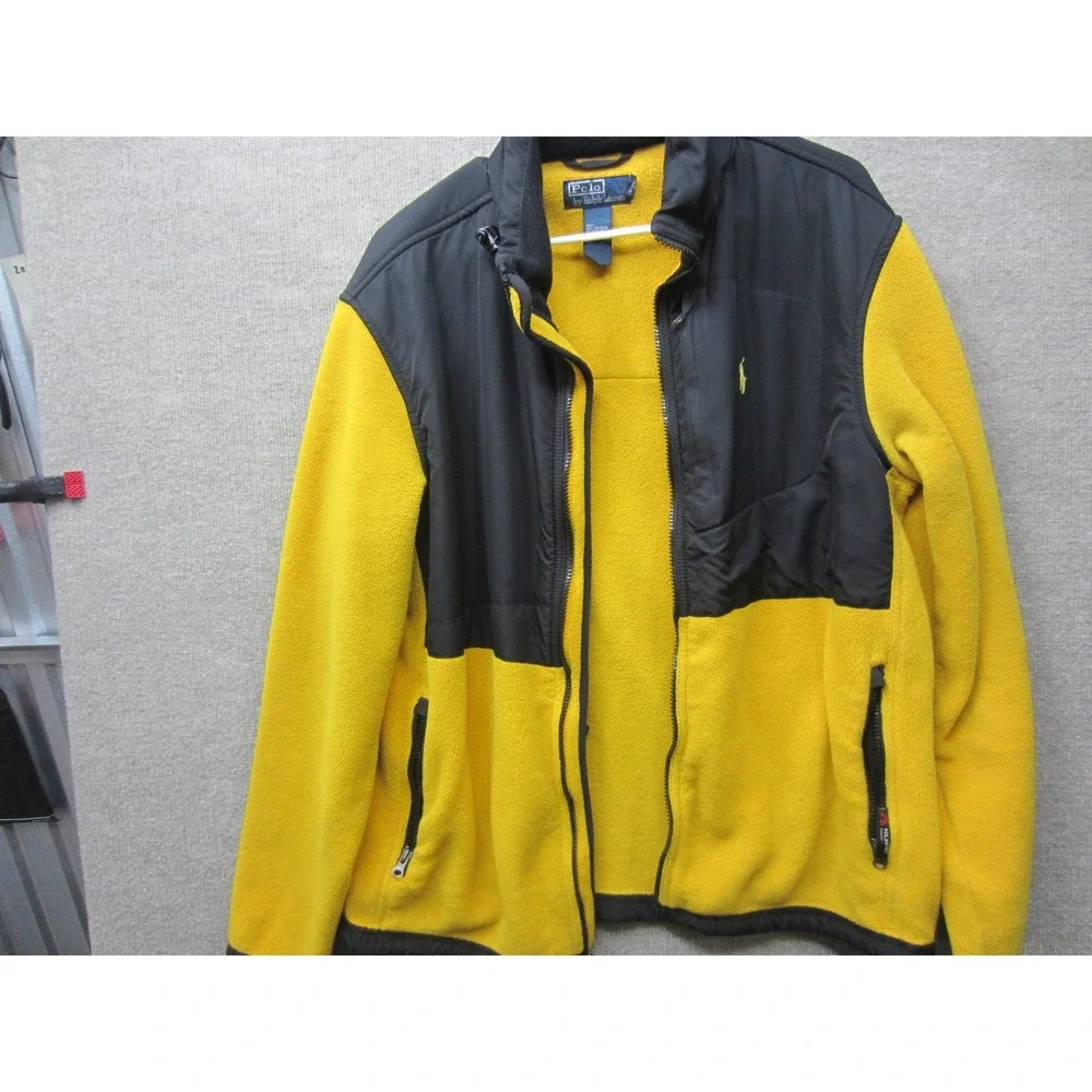 Polo Ralph Lauren Polartec Fleece Jacket Mens Yellow Black Colorblock Full Zip